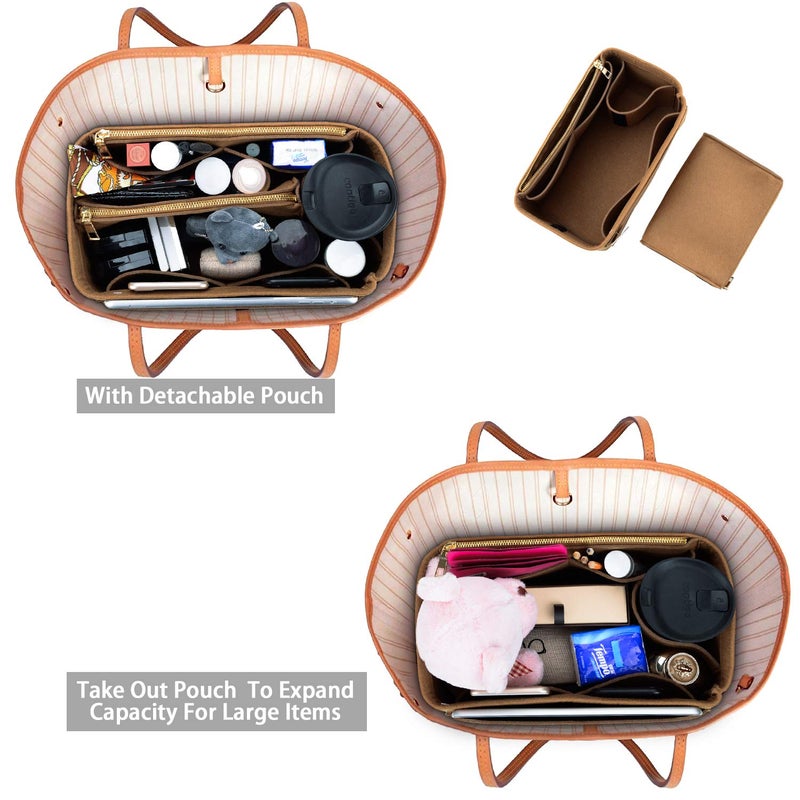 ZTUJO Purse Organizer, Felt Bag Organizer Insert for Speedy, Neverfull, Graceful, Tote, Handbag, Shaper (Medium, Lighting Coffee) - Image 4